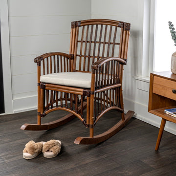 Swayze Bohemian Farmhouse Woven Rattan/Wood Rocking Chair - JONATHAN Y